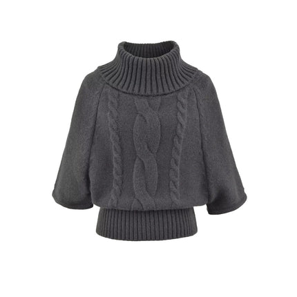 Pulover cu guler înalt din tricot cablu vintage multi-purtare pentru femei, top tricotat lejer