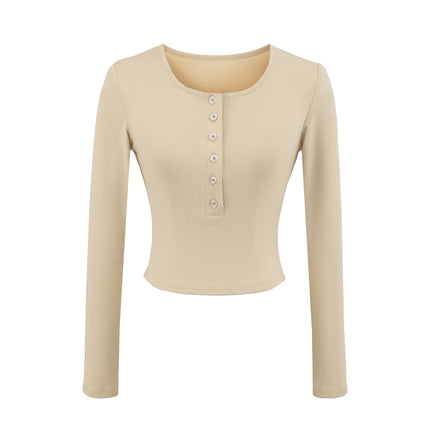 Women's long sleeved T-shirt with V-neck top