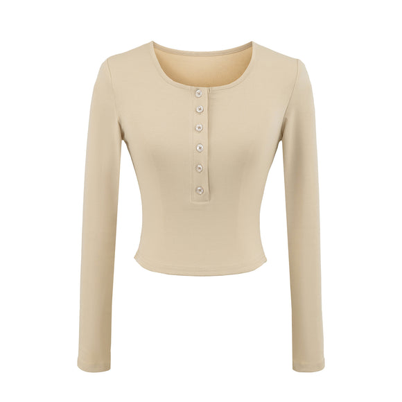 Camiseta de manga larga para mujer con escote en V