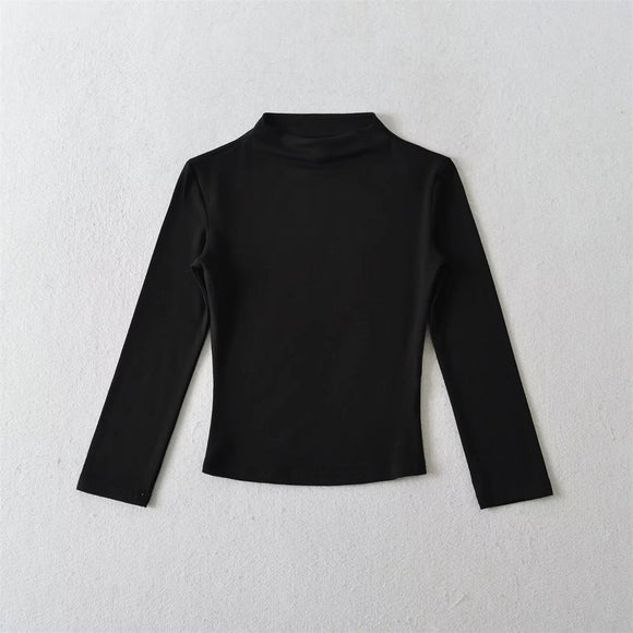 Top Corto Retro Chic para Mujeres, Ajustado de Color Sólido, Camiseta Minimalista de Manga 3/4 de Cintura Alta, Corte Slim, Estilo de Body Corto