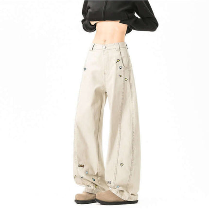 Loose Wide Leg Casual Long Pants featuring cartoon-inspired detailing for a trendy high-street look.