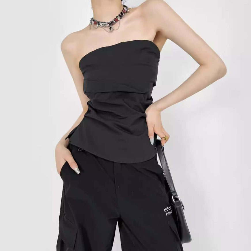 Black strapless tank with Grozavu logo