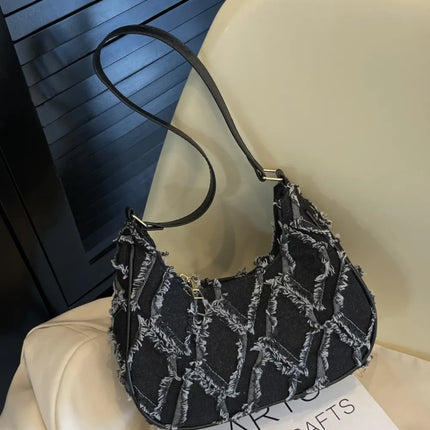 Raw Edge Cloth Shoulder Bag