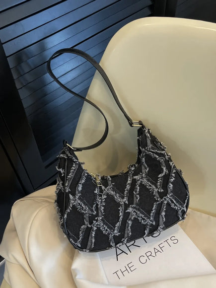 Rohkantige Stoff-Schultertasche