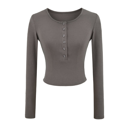 Women's long sleeved T-shirt with V-neck top