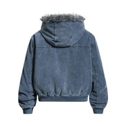 Woolen Collar Cotton Jacket With Fleece