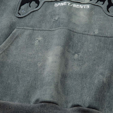 Letter Applique Washed Hoodie – Loose Fit showcasing bold street fashion and comfort, perfect for casual urban style.