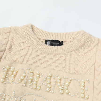 Letter Beaded Knit Sweater – Loose Fit