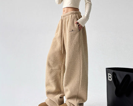 Blue Extra Thick Sherpa Sweatpants for Men and Women Warm Fleece Pants, Straight Loose Fit, Northeast Outdoor Cotton Pants