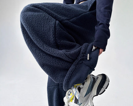 Blue Extra Thick Sherpa Sweatpants for Men and Women Warm Fleece Pants, Straight Loose Fit, Northeast Outdoor Cotton Pants