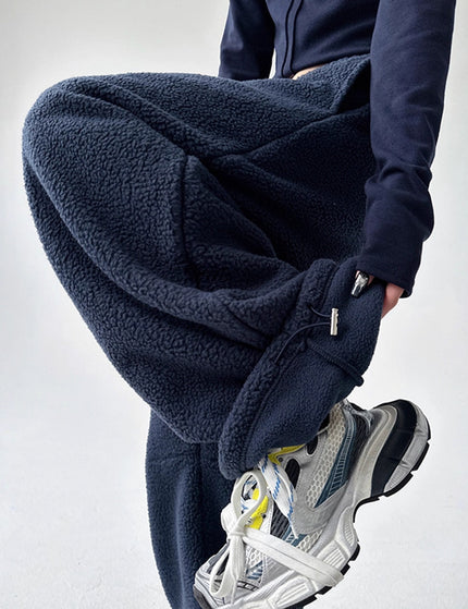 Blue Extra Thick Sherpa Sweatpants for Men and Women Warm Fleece Pants, Straight Loose Fit, Northeast Outdoor Cotton Pants
