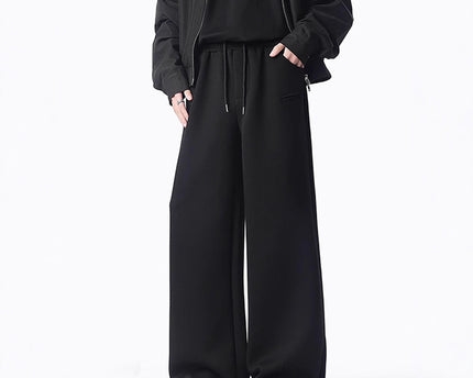 Fashionable Black Straight Leg Sweatpants Men Winter Street Style Casual Oversized Long Pants High Street Versatile Loose Pants
