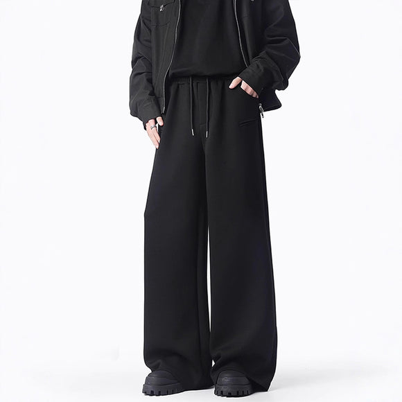 Fashionable Black Straight Leg Sweatpants Men Winter Street Style Casual Oversized Long Pants High Street Versatile Loose Pants