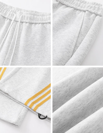 Heavyweight Track Pants for Men with Three-Stripe Pattern, Loose Straight Leg, Autumn Casual Sweatpants, Flowy Wide Leg Design