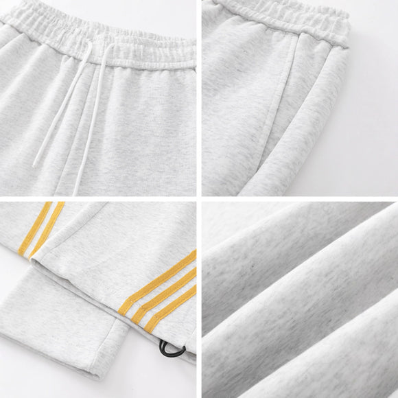 Heavyweight Track Pants for Men with Three-Stripe Pattern, Loose Straight Leg, Autumn Casual Sweatpants, Flowy Wide Leg Design