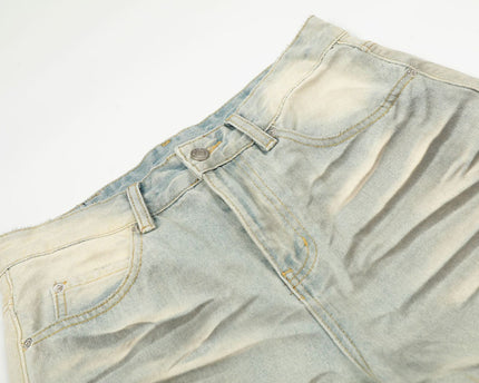 Vintage Blue Cat-Scratch Pattern Loose Fit Unisex Denim Pants