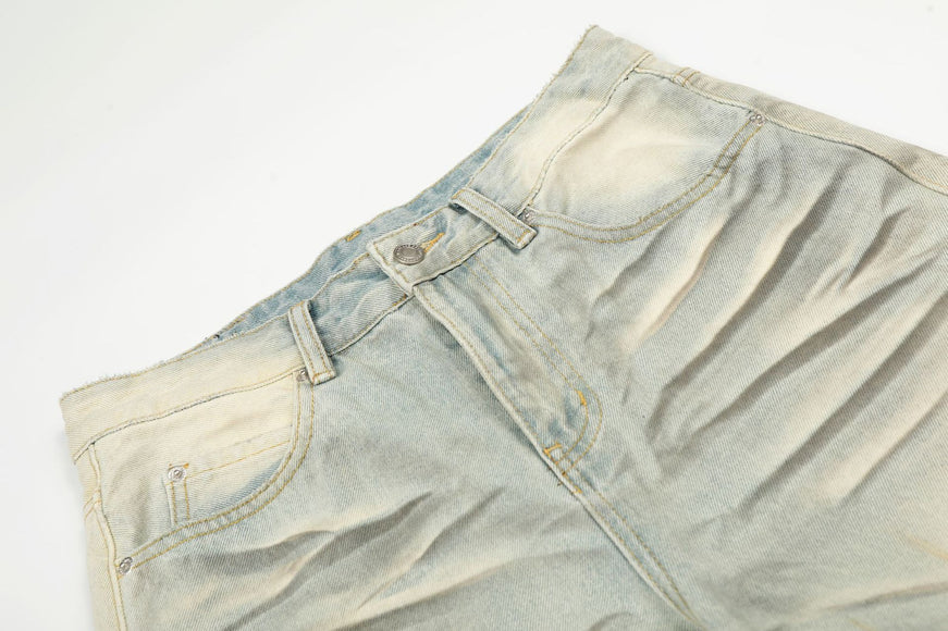 Vintage Blue Cat-Scratch Pattern Loose Fit Unisex Denim Pants