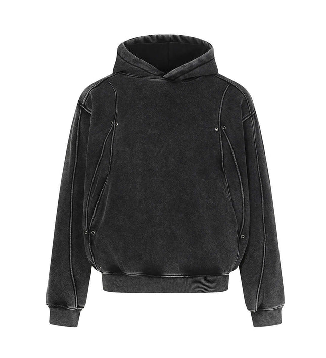 American Retro Washed Hoodie – Loose Fit Flip Collar