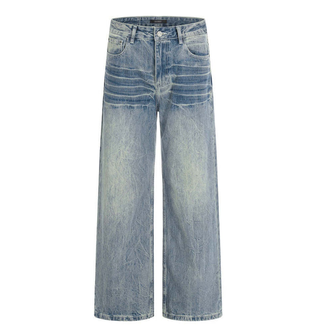 Washed denim straight leg pants