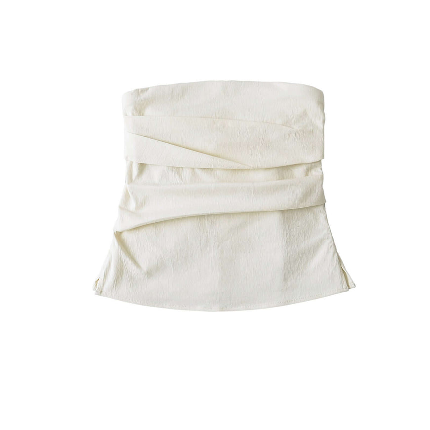 Model wearing Black strapless tank by Grozavu