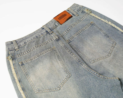 Washed Distressed Patchwork Loose Wide Leg Straight Floor-Length Pants