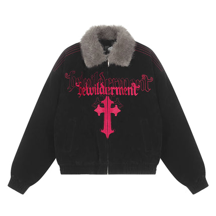 Warm Cotton Jacket with Fur Collar – Loose Fit