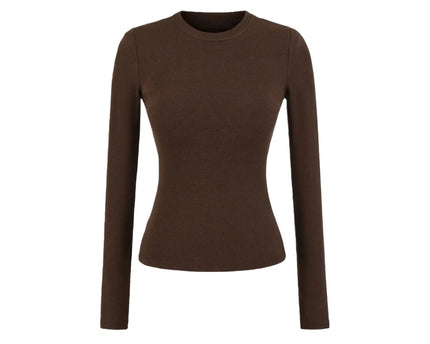 Elastic Vintage Round Neck Padded Long Sleeve T-Shirt Top
