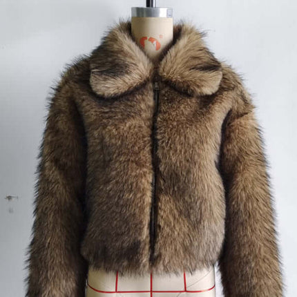 Veste zippée en shearling camel – Coupe régulière