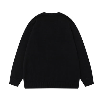 Embroidered Cable Knit VNeck Sweater