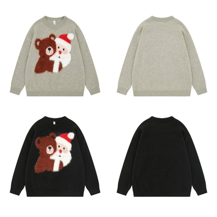 Christmas Cartoon Teddy Bear Loose Fit Sweater
