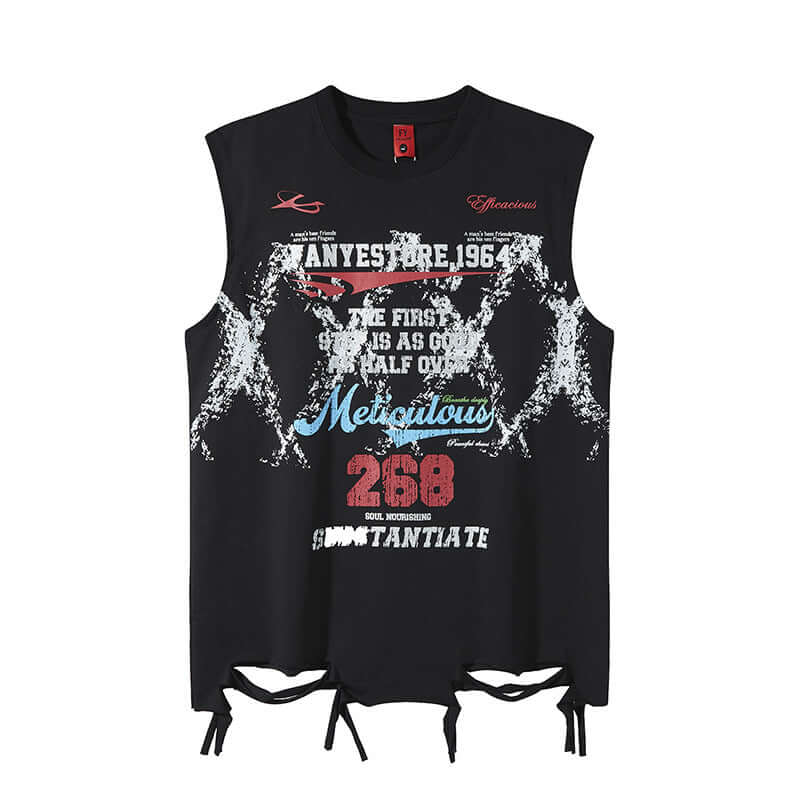 Model wearing Black hem distressed tank street by Grozavu