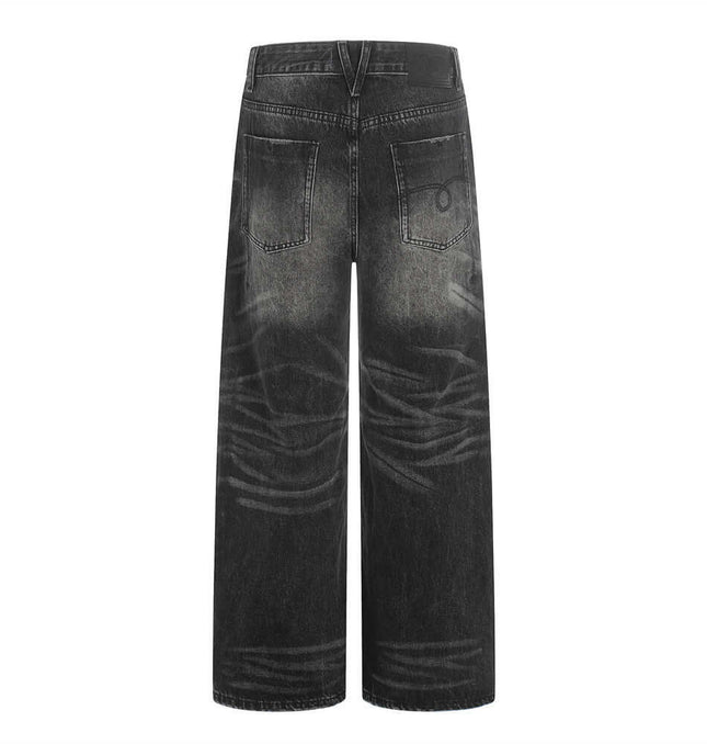 Wash and grind white denim wide legs