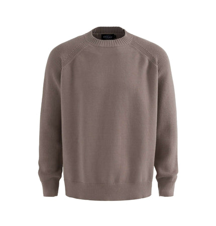 Lazy Streetwear Knit Sweater – Loose Fit in a cozy taupe color with ribbed detailing and long sleeves.