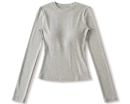 Elastic Vintage Round Neck Padded Long Sleeve T-Shirt Top