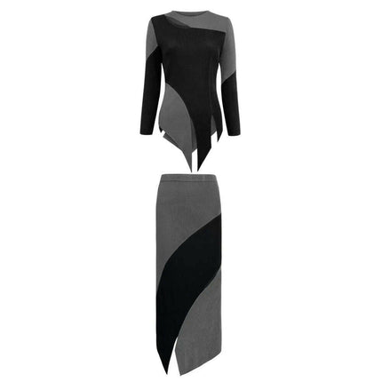 Grozavu Miyake Pleated 2-Piece Suit - Colorblocking Long Sleeve Set at €89.00