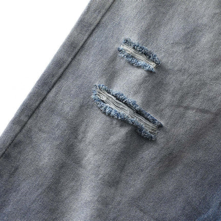 Washed Distressed Denim Pants showcasing detailed rips for a vintage street-style look.