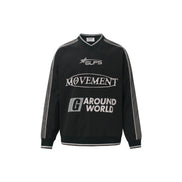 Camisa de Manga Larga con Cuello en V Deportiva Impermeable Negra Blanca