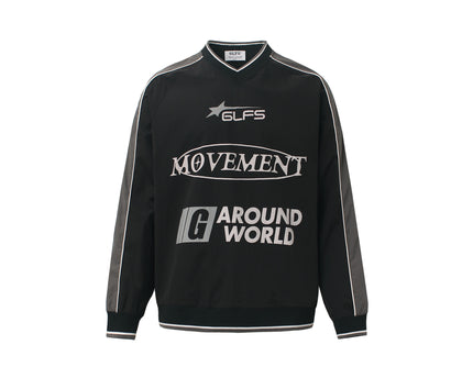 Cămașă sport impermeabilă cu guler în V, mânecă lungă, neagră și albă