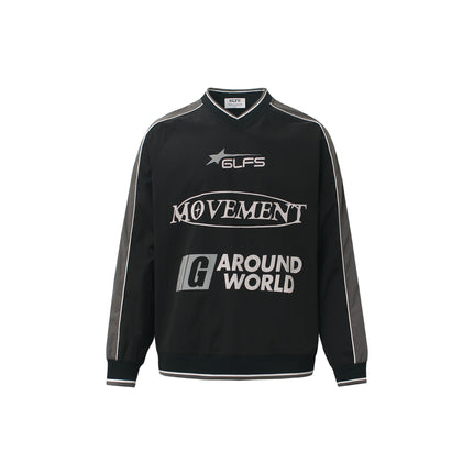 Waterproof Sports V-Neck Long Sleeve Shirt Black White