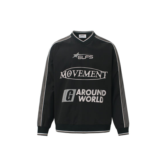 Maglietta Sportiva Impermeabile a V Maniche Lunghe Nera Bianca