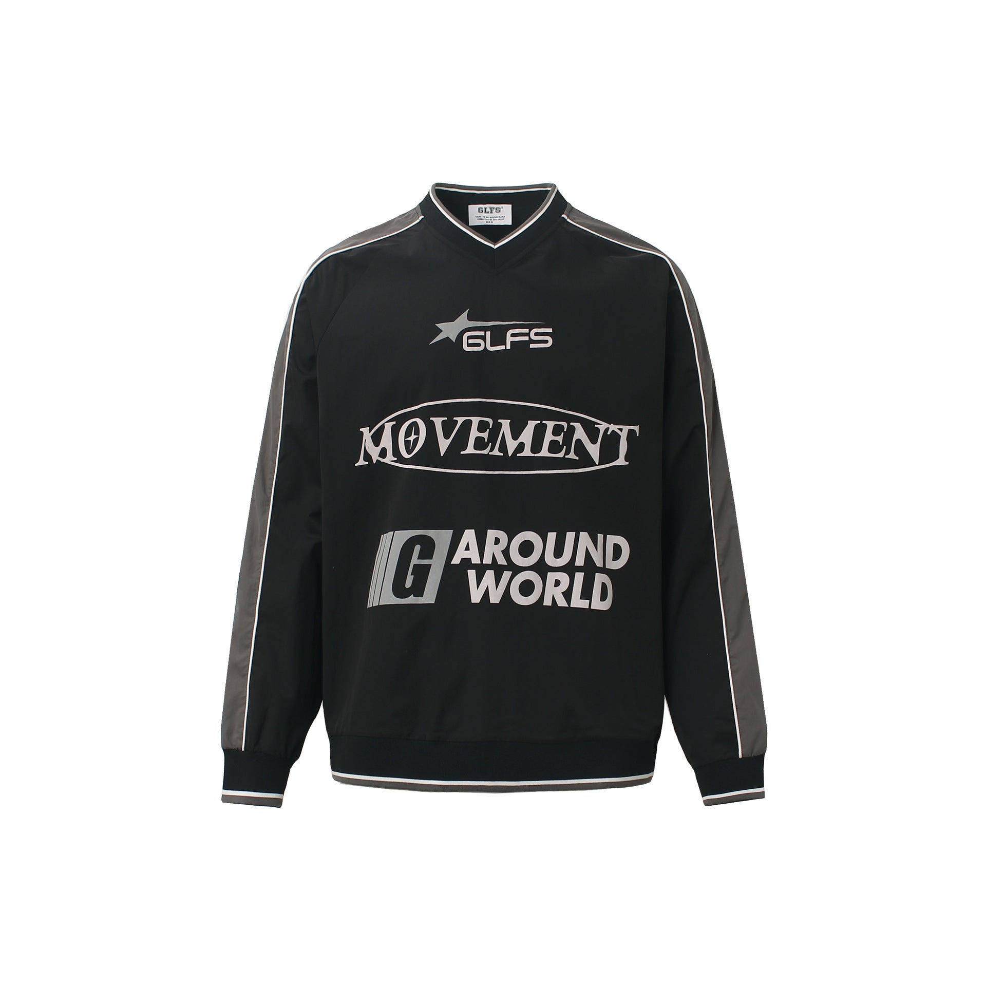 Camisa de Manga Larga con Cuello en V Deportiva Impermeable Negra Blanca