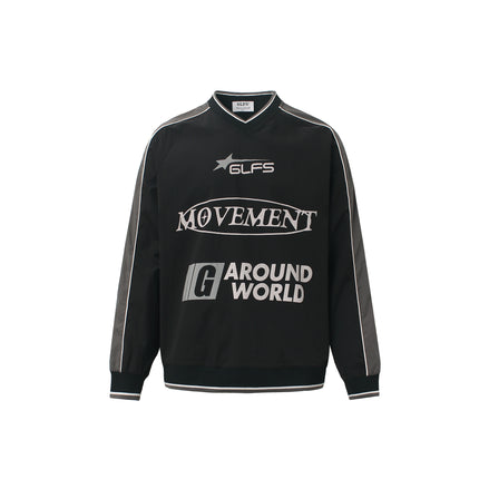 Waterproof Sports V-Neck Long Sleeve Shirt Black White