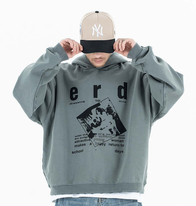 Men's Clothing Melancholic Rich Second Generation Printed Fleece Retro Hooded Sweatshirt