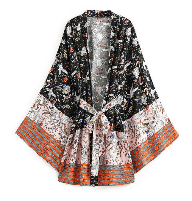 Bohemian Holiday Chic: Rayon Cotton Crane Kimono Cardigan! at €39.99