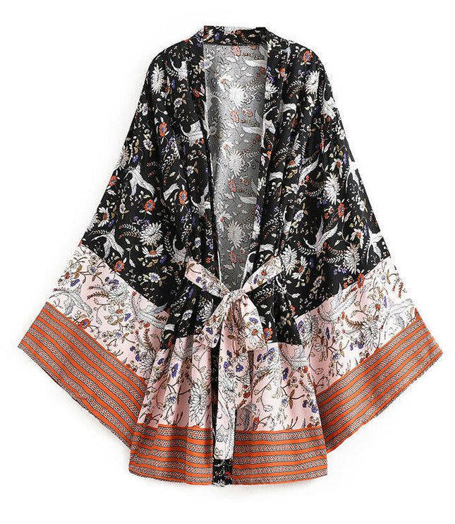 Bohemian Holiday Chic: Rayon Cotton Crane Kimono Cardigan!