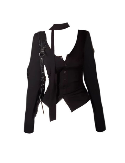 T-shirt à manches longues décolleté en V ajusté élégant et séduisant