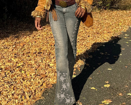 Retro washed spicy girl slim fit micro flared pants