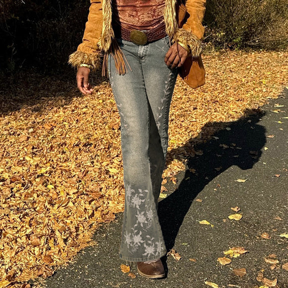 Retro washed spicy girl slim fit micro flared pants