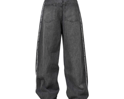 Washed Distressed Patchwork Loose Wide Leg Straight Floor-Length Pants