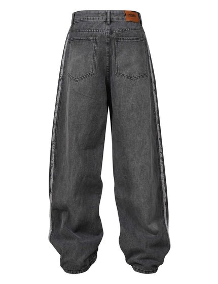 Washed Distressed Patchwork Loose Wide Leg Straight Floor-Length Pants